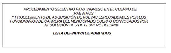 Lista definitiva admitidos oposiciones maestros inglés