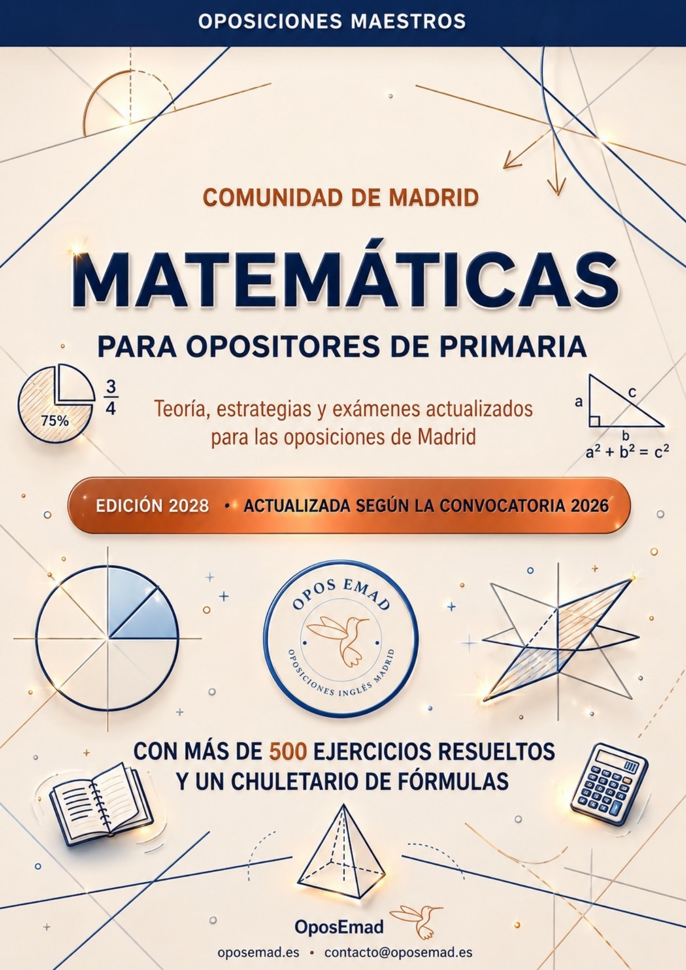 Libro Matemáticas para opositores de Primaria (2.ª edición) - 50 exámenes y más de 500 ejercicios resueltos para la prueba común de Madrid